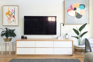 Melbourne Interior Styling of Living room with pot plants and artwork