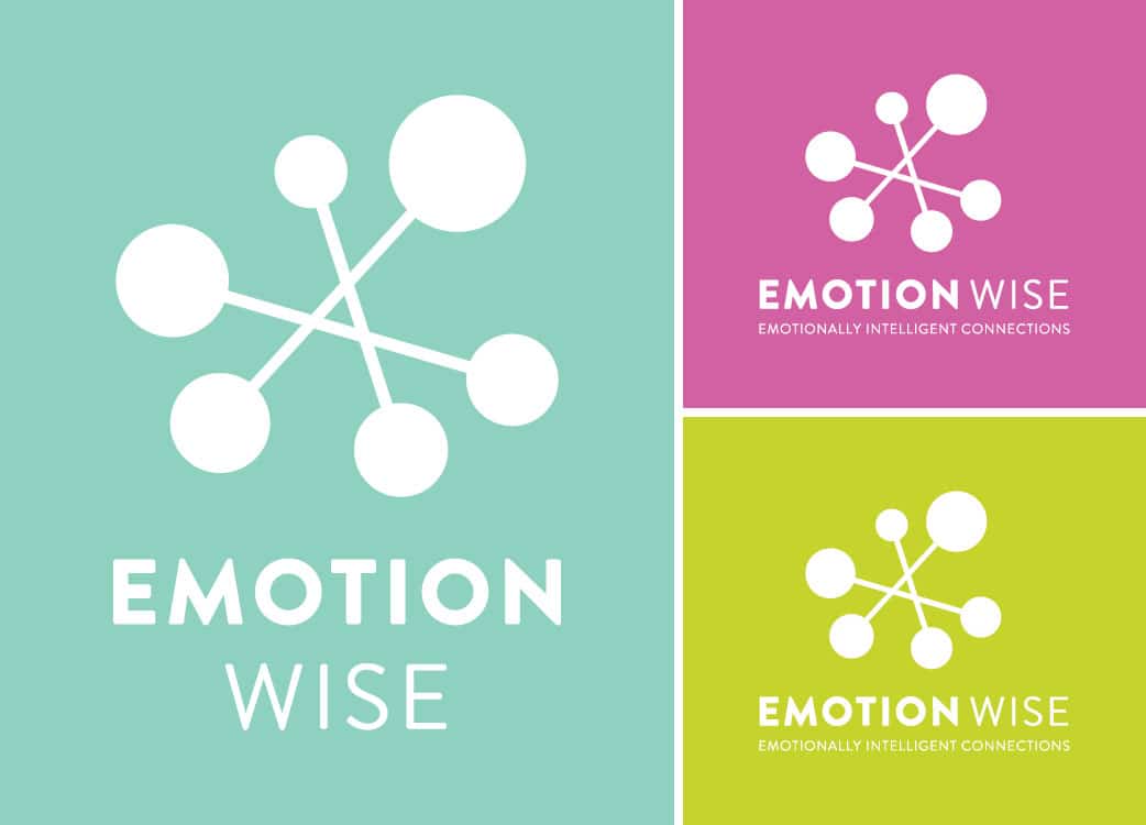 White Logo on 3 different colour backgrounds for Emotion Wise