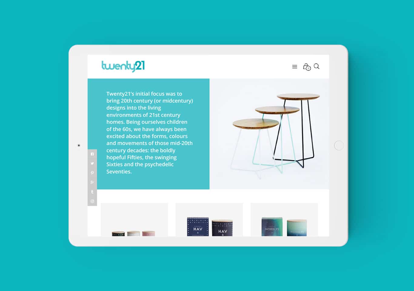 Twenty21 responsive website design on iPad in landscape view