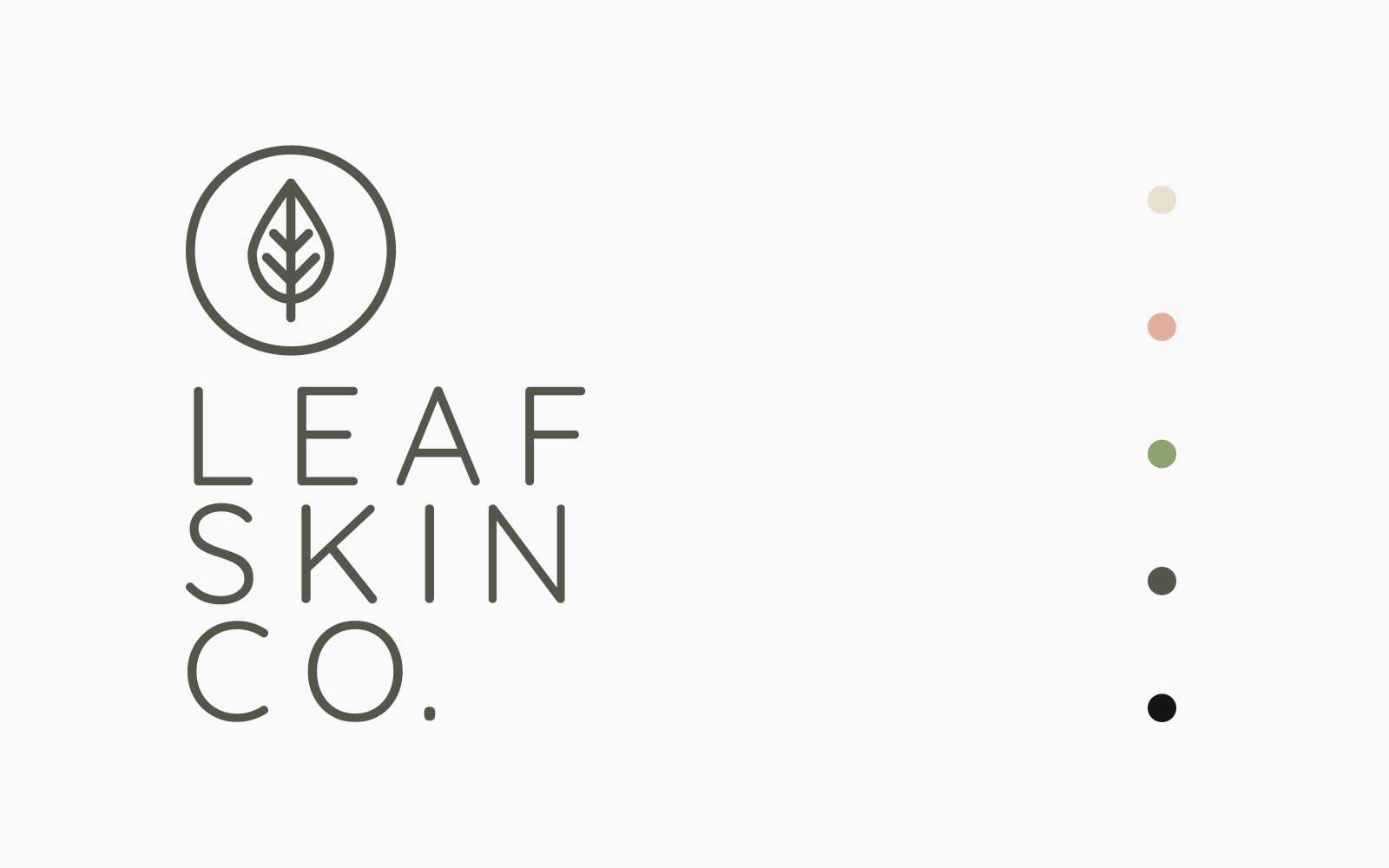 Leaf Skin Co. logo design on white background with colour palette