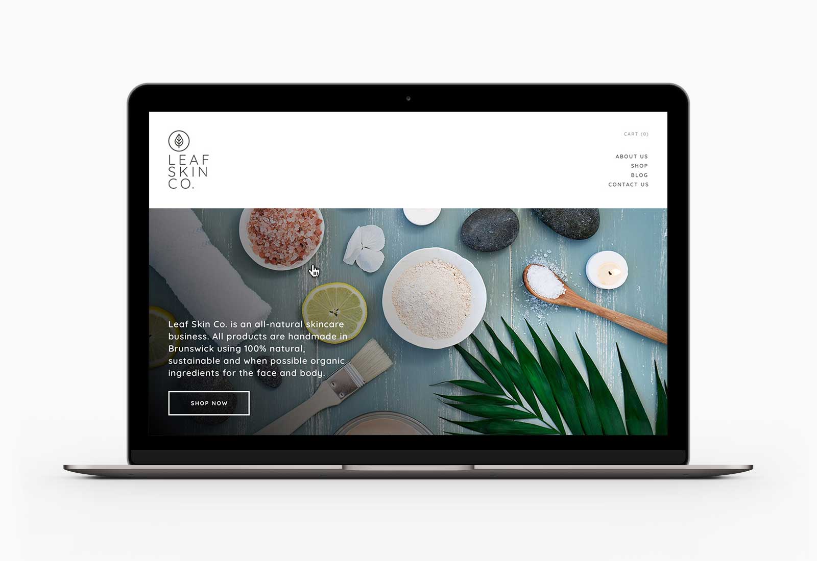 Leaf Skin Co. homepage desktop design on Macbook