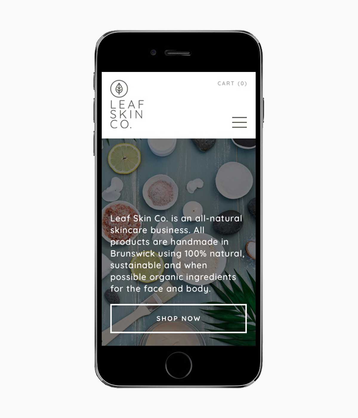 Leaf Skin responsive website on iPhone in portrait view